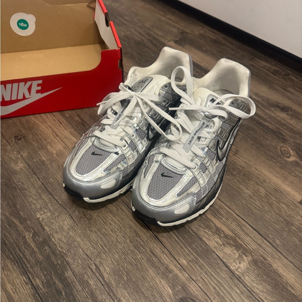 Nike P-6000 Metallic Silver and White 10.5